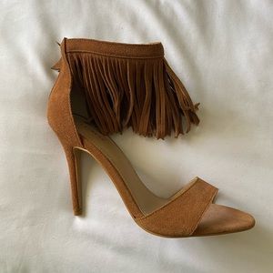 NEVER WORN Leather Heels with Fringe